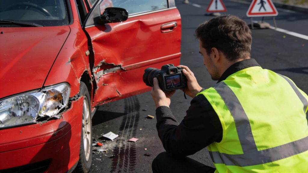 Individual gathering evidence at a personal injury accident scene