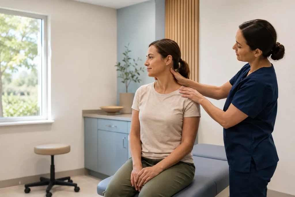 Doctor examining a patient for injuries after a car accident