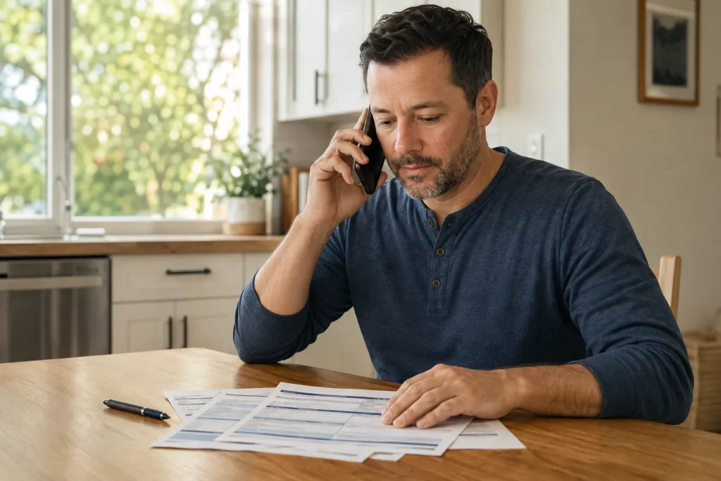 Person on the phone reporting a car accident claim to their insurer