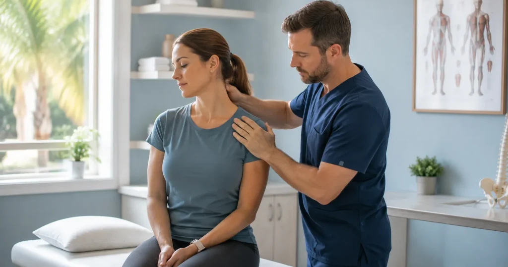 Doctor examining a patient for injuries after a car accident