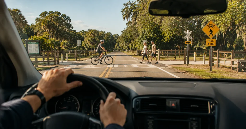 Cyclists crossing the Withlacoochee State Trail near Inverness roads