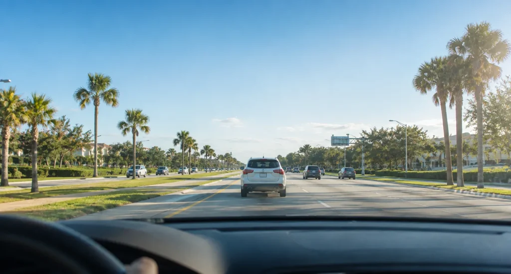 Cars maintaining safe following distance in traffic