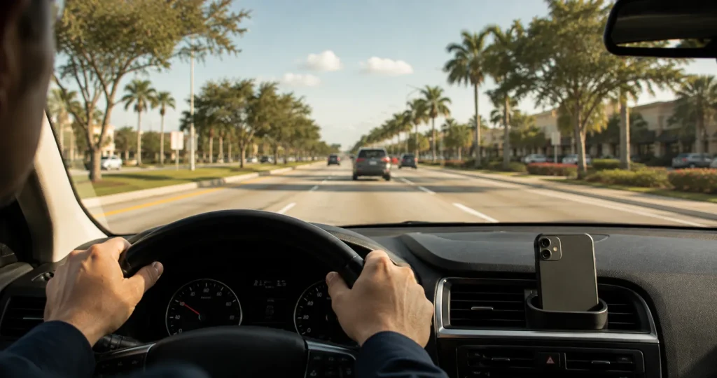 Driver setting phone aside to avoid distracted driving