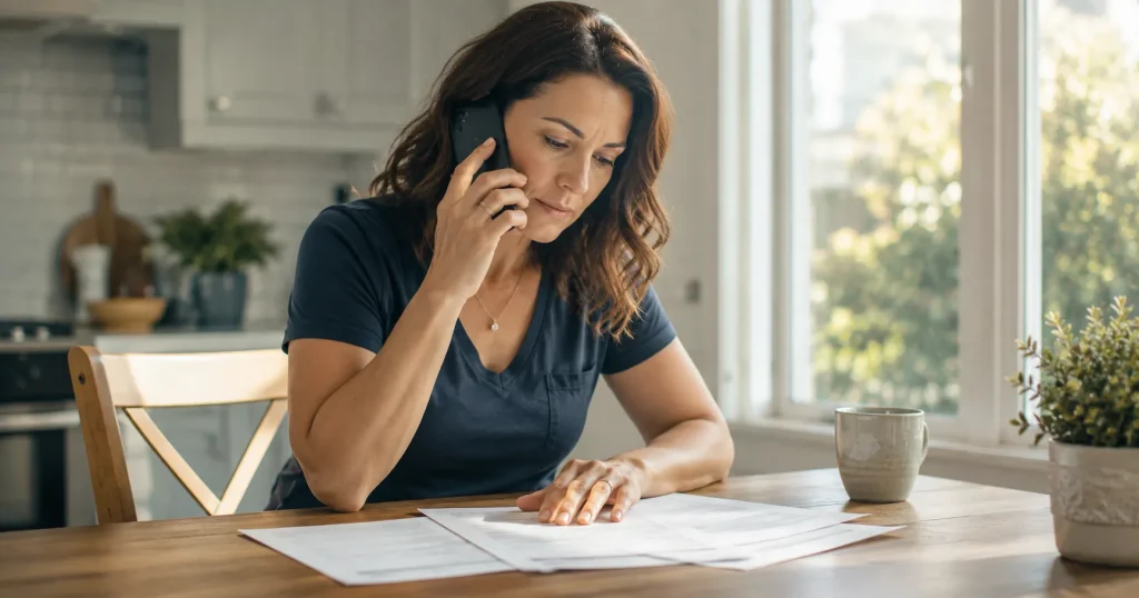 Person on the phone reporting a car accident claim to their insurer