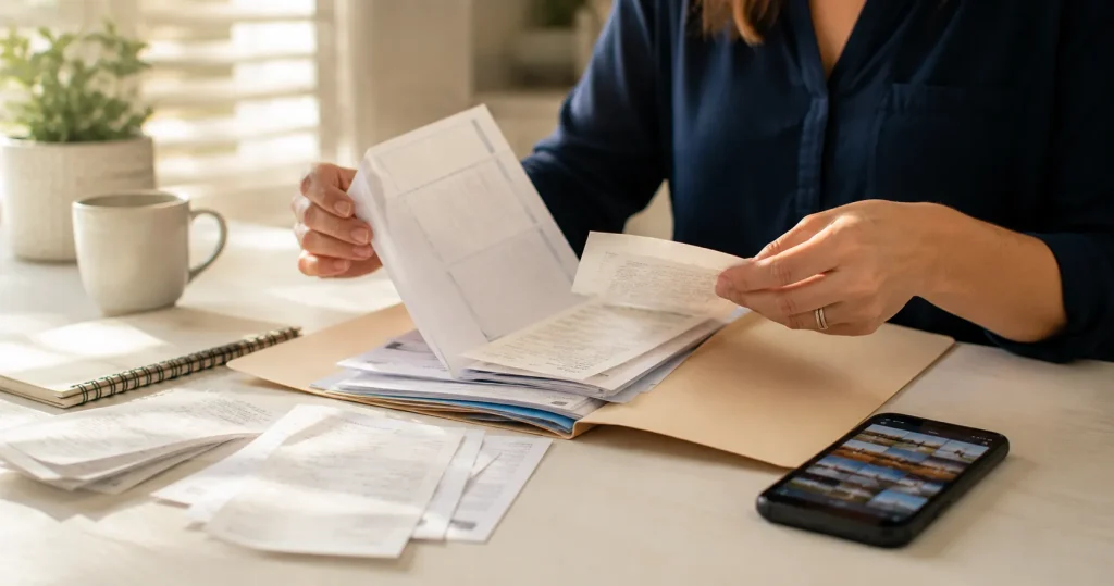 Folder of medical bills and records kept after a car accident
