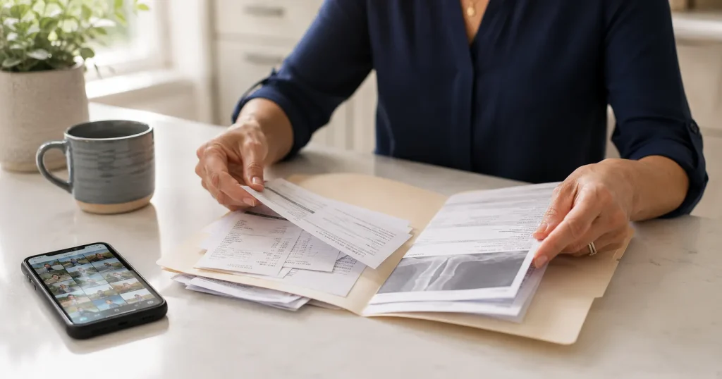 Folder of medical bills and records kept after a car accident