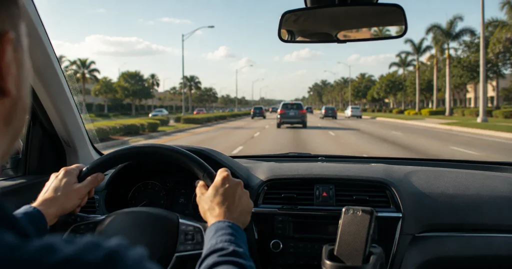 Driver setting navigation before driving instead of using phone