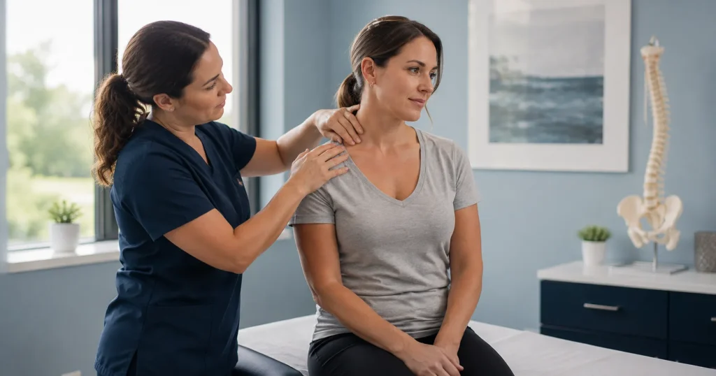 Doctor examining a patient for injuries after a car accident