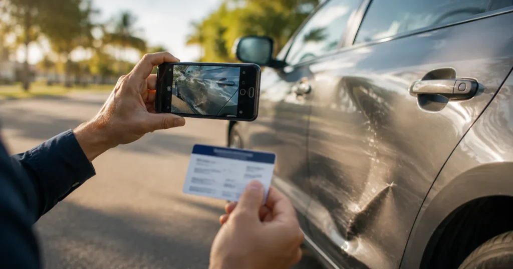 Photographing vehicle damage and the accident scene with a phone