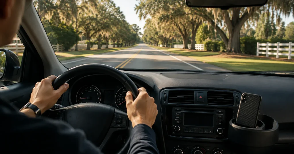 Driver keeping eyes on the road instead of a phone
