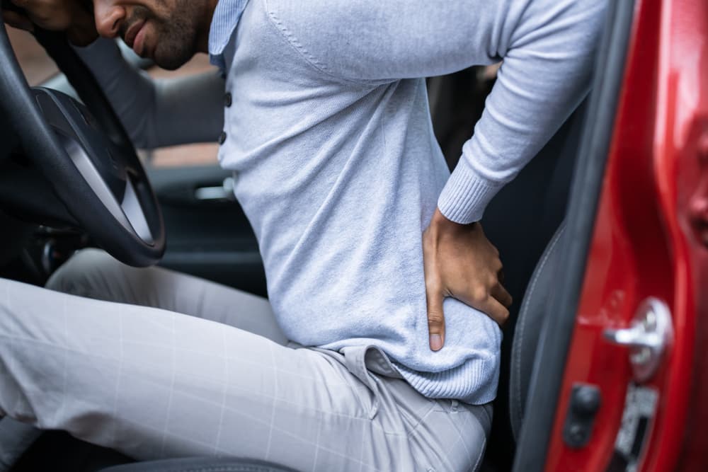 Driver Standing Having Backpain After Driving Car