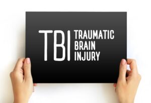 TBI Traumatic Brain Injury - intracranial injury to the brain caused by an external force, acronym text concept on card for presentations and reports 